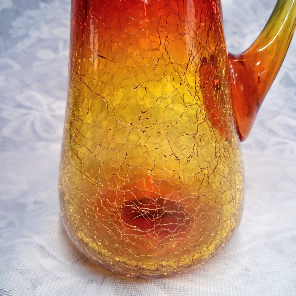 Vintage Amberina Crackle Glass Pitcher MCM Hand-Blown Art Glass 12" - Picture 5 of 16